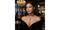 Collier Éclat Nocturne – Design en Y et Strass Noirs