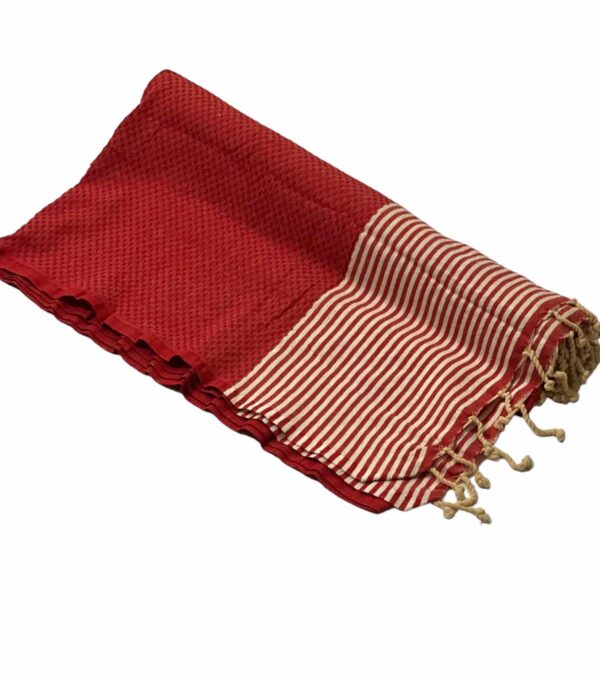 Fouta Rubis en Bambou et Coton – Rouge Profond & Rayures Crème - Image 1
