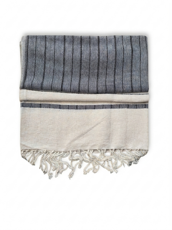 Fouta Linéa en Bambou et Coton – Gris Anthracite & Écru - Image 1