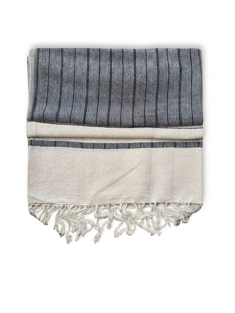 Fouta Linéa en Bambou et Coton – Gris Anthracite & Écru - Image 1