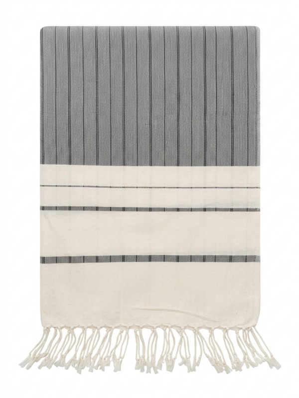 Fouta Linéa en Bambou et Coton – Gris Anthracite & Écru - Image 2