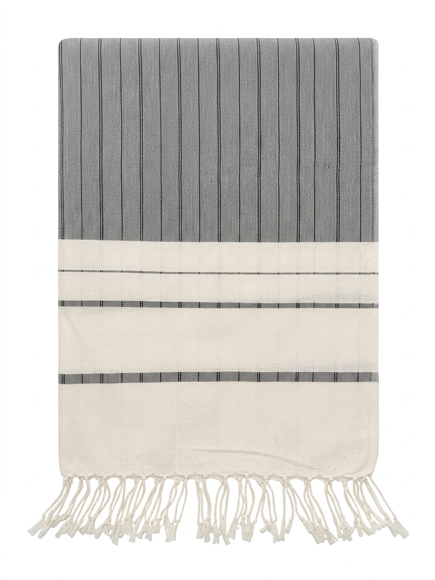 Fouta Linéa en Bambou et Coton – Gris Anthracite & Écru - Image 2