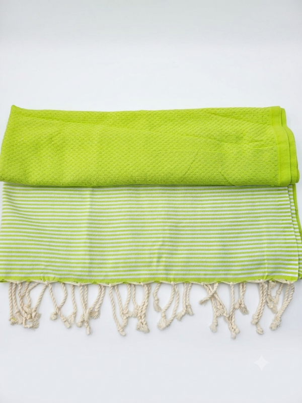 Fouta Mojito en Bambou & Coton – Vert Lime & Rayures Blanches - Image 1