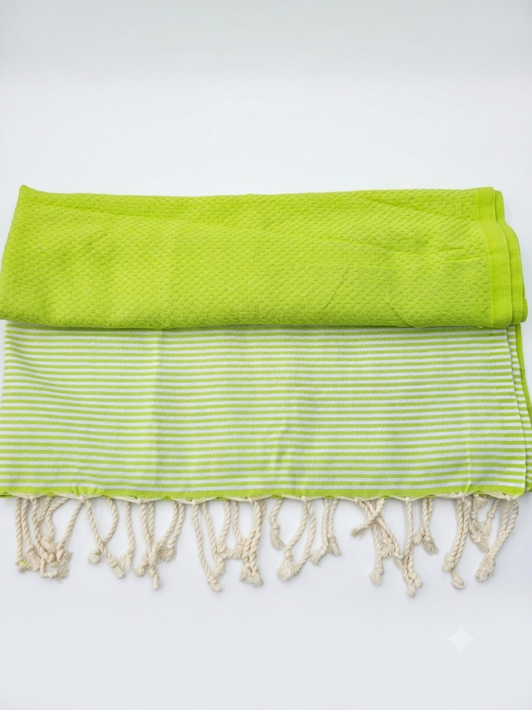Fouta Mojito en Bambou & Coton – Vert Lime & Rayures Blanches