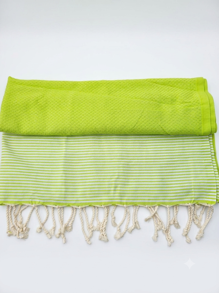 Fouta Mojito en Bambou & Coton – Vert Lime & Rayures Blanches - Image 1