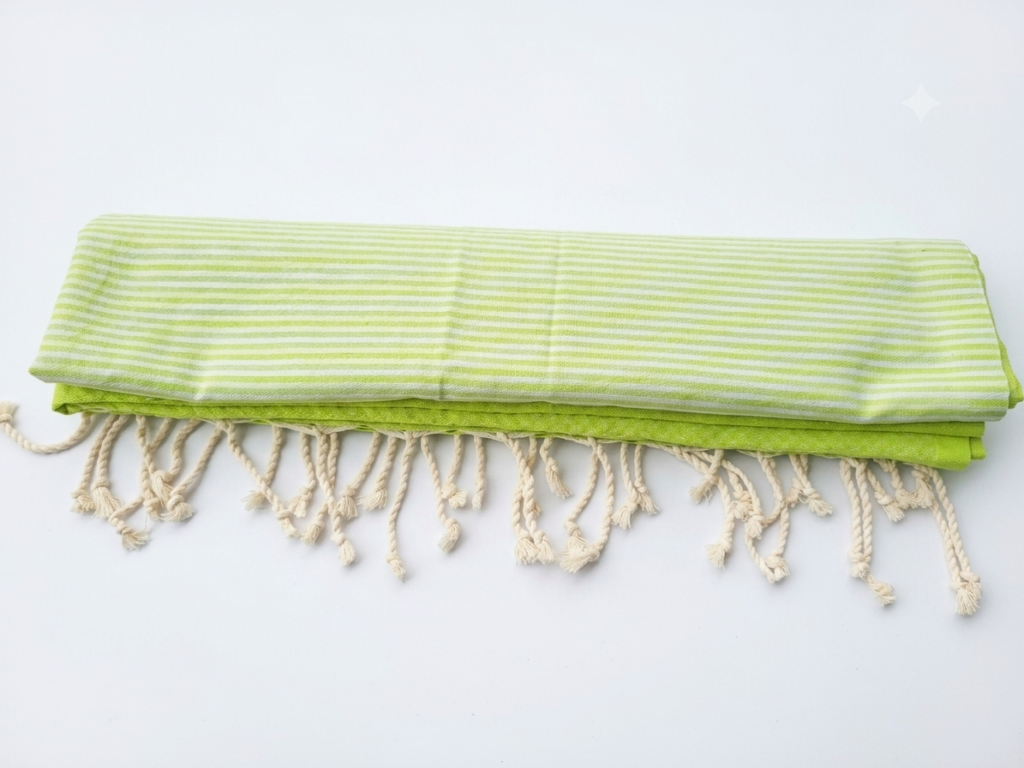 Fouta Mojito en Bambou & Coton – Vert Lime & Rayures Blanches