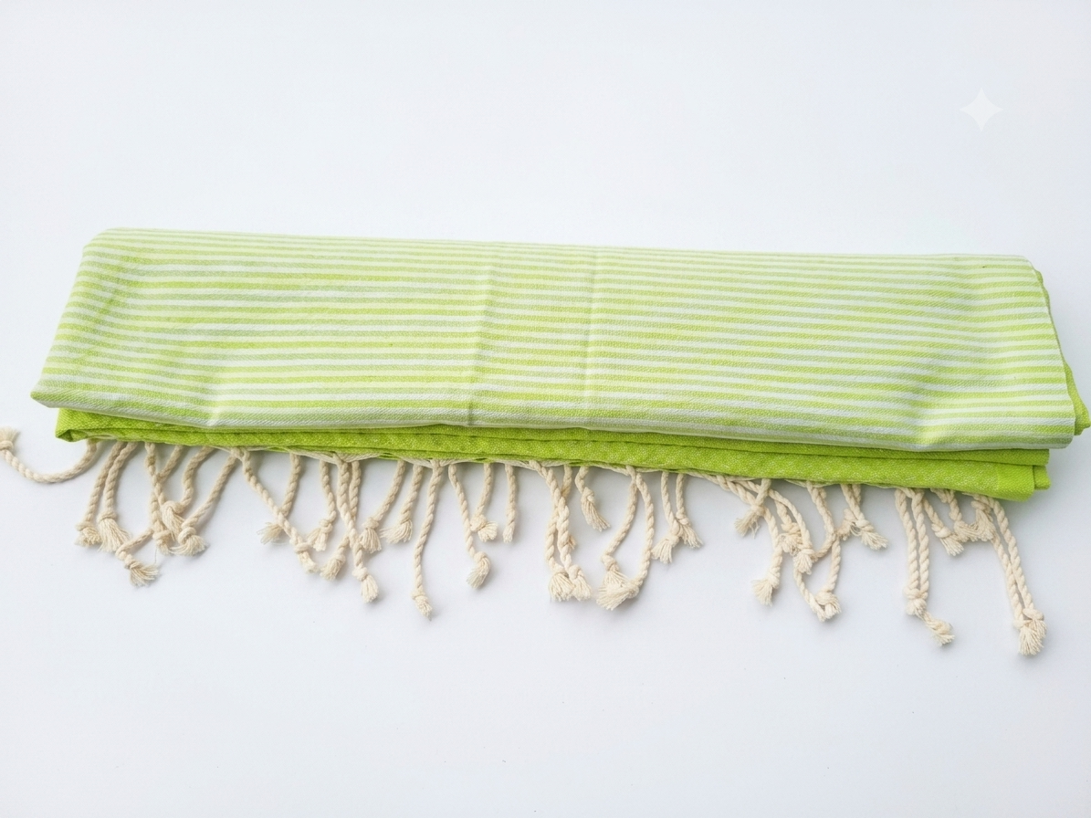 Fouta Mojito en Bambou & Coton – Vert Lime & Rayures Blanches - Image 2